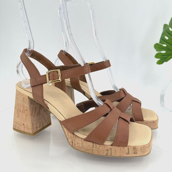 Paul Green Tina Sandals Brown Leather Chunky Heel Slingback Strappy UK 6.5 US 9 - Picture 1 of 16